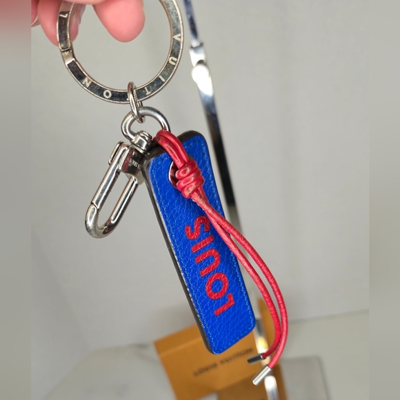 Louis Vuitton Taurillon Logo Tab Bag Charm Key Chain Leather Red Blue with Box - Picture 9 of 10